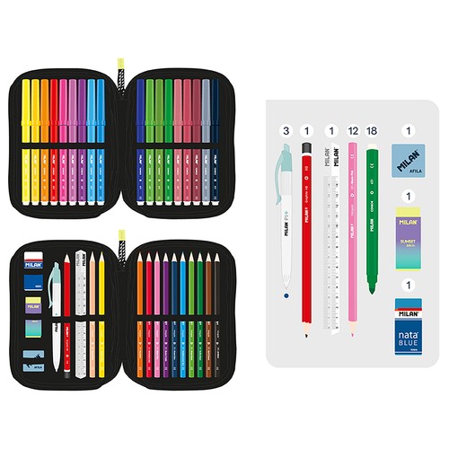 Estuche Plumier 2 pisos con contenido colección Sunset color turquesa. MILAN