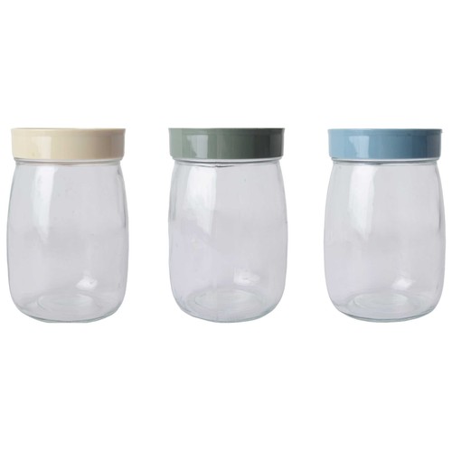 Tarro de vidrio con tapa de plástico colores surtidos 1L, ACTUEL