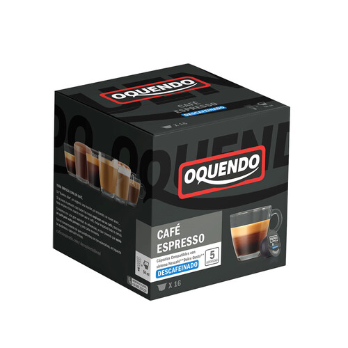 OQUENDO Café en cápsulas espresso intenso descafeinado I5, 16 uds.