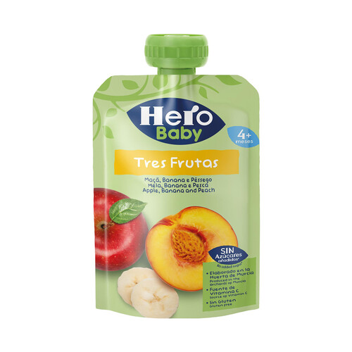 HERO Bolsita 3 frutas (plátano, manzana y melocotón) a partir de 4 meses HERO 100 g.
