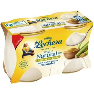 LA LECHERA Yogur natural con azúcar de caña, 100% ingredientes naturales 2 x 125 g.