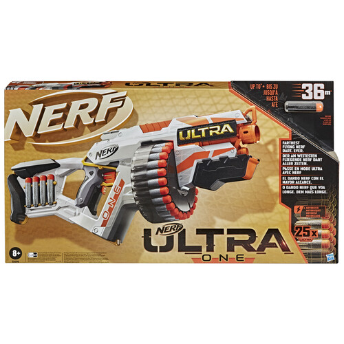 Lanzadardos automático NERF ULTRA ONE con alcance hasta 36 metros