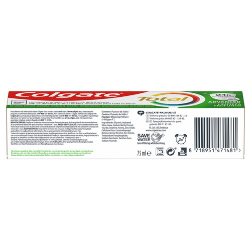 COLGATE Total advanced limpieza profunda Pasta de dientes con flúor, con protección total hasta 24 horas 75 ml.