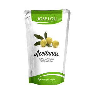 Imagen de JOSÉ LOU Aceitunas verdes Manzanilla con hueso sabor anchoa JOSÉ LOU 300 g.