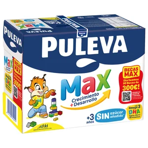 PULEVA Max crecimiento + desarrollo Bebida láctea infantil, enriquecida con calcio, hierro y 12 vitaminas 6 x 1 l.