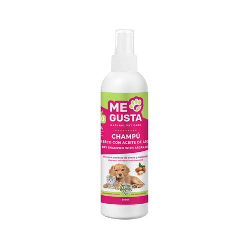 NATURAL PET CARE ME GUSTA Champú en seco con aceite de argán para perros y gatos NATURAL PET CARE 250 ml.