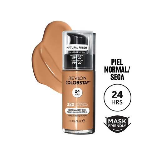REVLON Colorstay Tono 320 True beige Base de maquillaje líquida y de larga duración, para pieles normales a secas.
