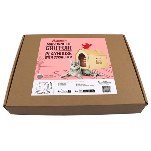PRODUCTO ALCAMPO Casa de cartón de 52.5 x 33 x 33 cm. para gatos, con suelo para rascar.