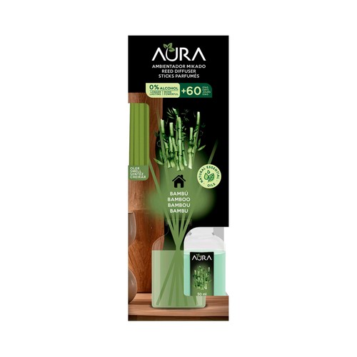 AURA Ambientador de varillas con aroma a Bambú - 50ml.