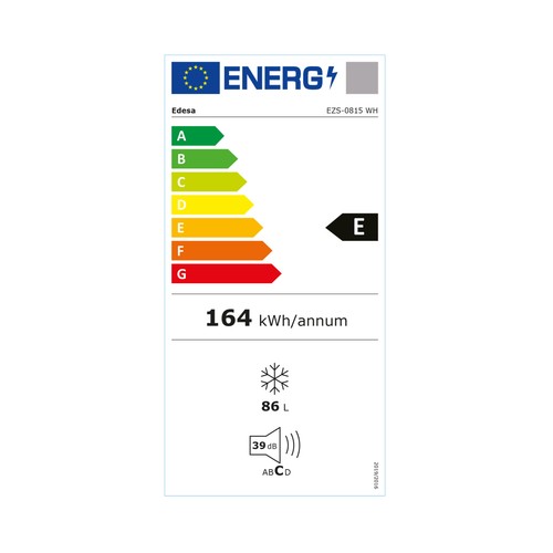 Frigorífico Table top EDESA EZS-0815, Color blanco, clasificación energética: E, H: 84,5cm, A: 55,3cm, F: 57,4cm, capacidad total: 86L.