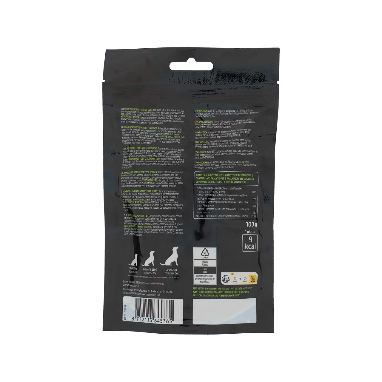 Snack para perro en láminas de pato 100 gr.