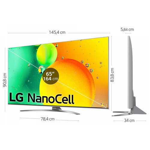 Televisión 165,1 cm (65") LED LG 65NANO786QA 4K, HDR 10 PRO, SMART TV, WIFI, BLUETOOTH, TDT T2, USB reproductor y grabador, 3HDMI, 50HZ.