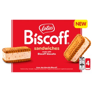 BISCOFF Sandwich de galleta caramelizada con helado de galleta y trocitos de galleta caramelizada 4 x 80 ml.