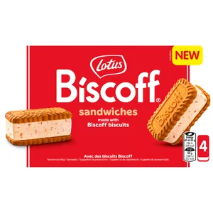 LOTUS Biscoff Sandwich de galleta caramelizada con helado de galleta y trocitos de galleta caramelizada 4 x 80 ml.
