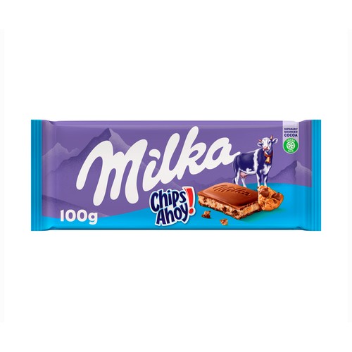Chocolate con leche relleno de galletas chips ahoy MILKA 100 g.