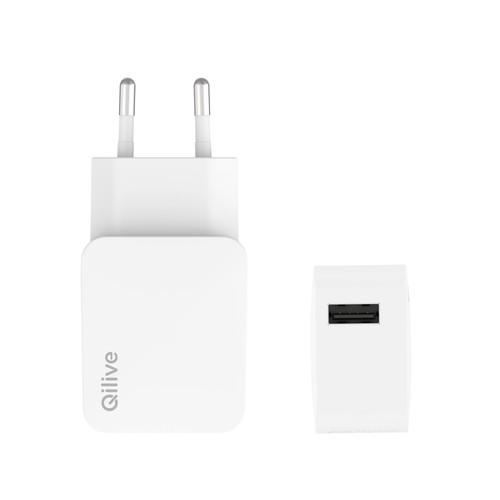 Cargador de casa QILIVE 600200839, color blanco, entrada USB tipo A, 15W.
