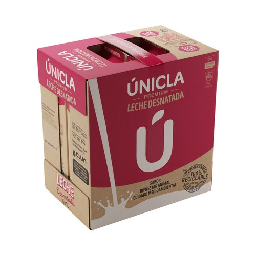 ÚNICLA Leche de vaca desnatada de origen 100% gallega 6 x 1 l.