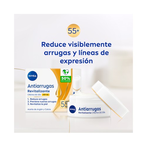 NIVEA 55+ Crema de día revitalizante para piel madura (+55 años), con FPS 15 50 ml.