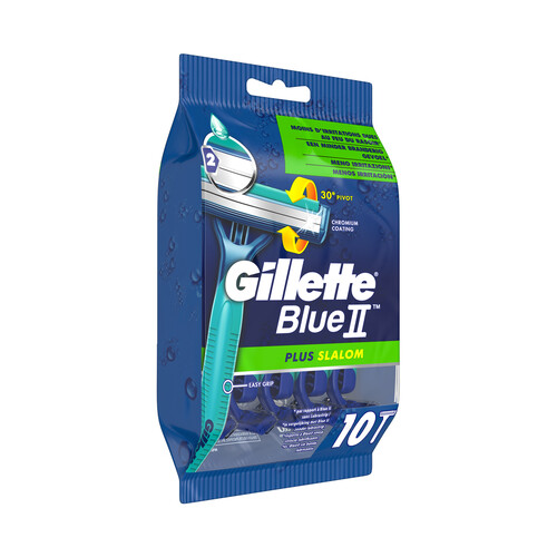 GILLETTE Maquinilla de afeitar desechable, con cabezal pivotante de doble hoja GILLETTE Blue II plus slalom 10 uds