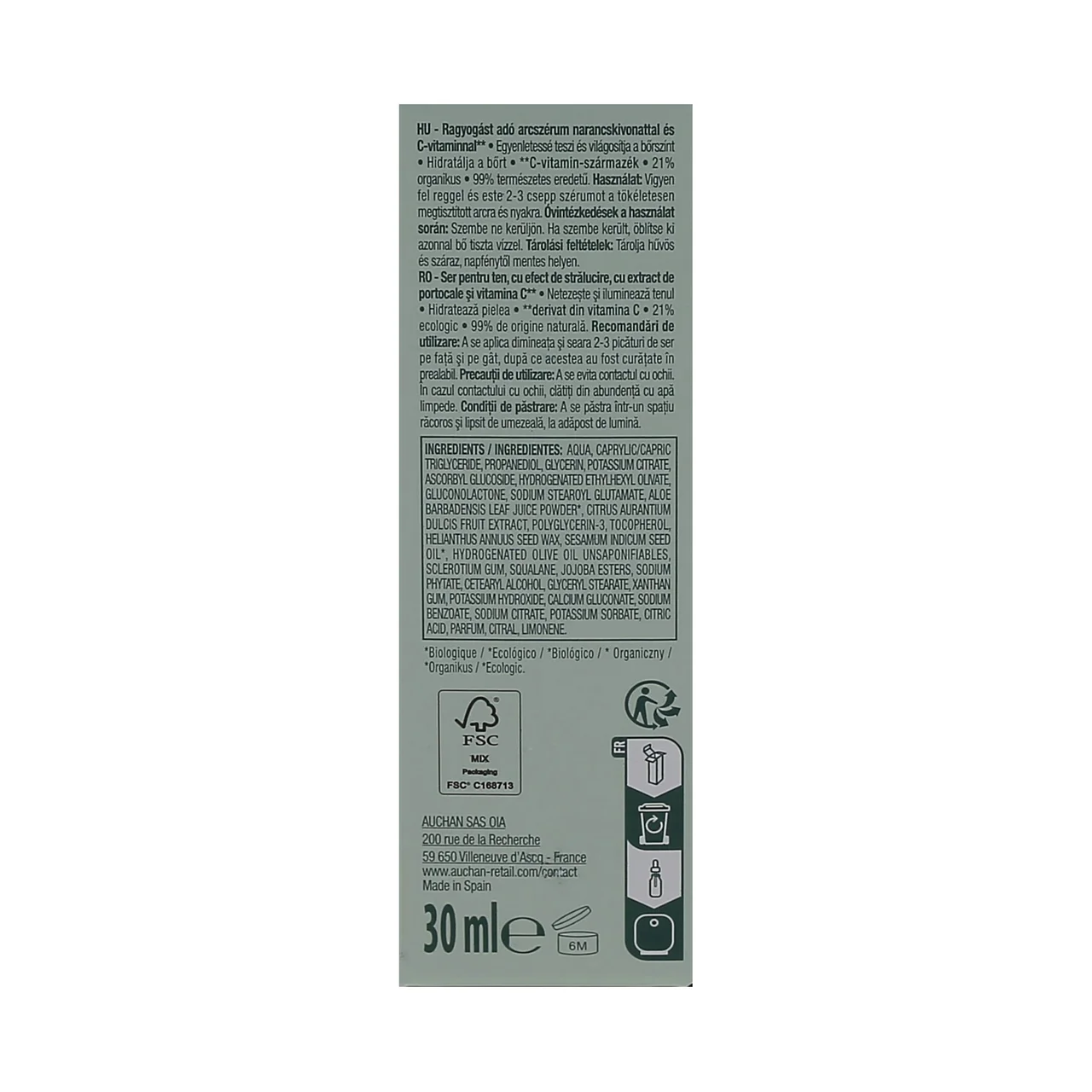 Bio Sérum facial iluminador con extracto de naranja y vitamina C 30 ml.