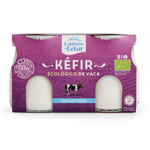 CANTERO DE LETUR Kefir ecológico de vaca, elaborado sin lactosa CANTERO DE LETUR 2 x 125 g.
