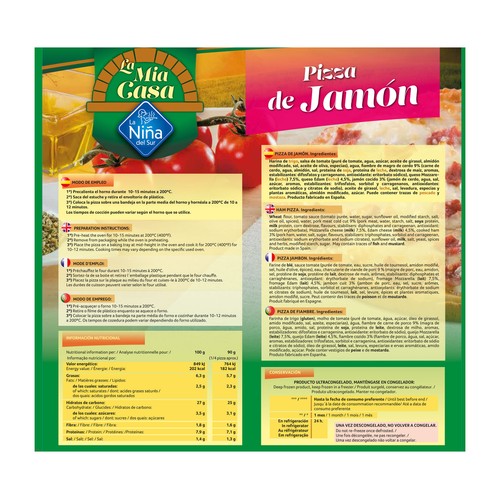 LA NIÑA DEL SUR La mia casa Pizza de jamón con mas fina y muy crujiente 2 x 360 g.