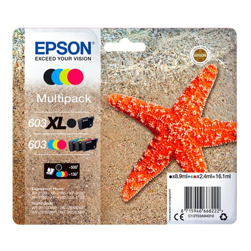 Pack de 4 cartuchos de tinta EPSON 603XL pack negro, cian, magenta y amarillo.