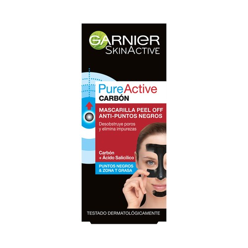 GARNIER Mascarilla Pell off anti puntos negros, con carbón y ácido salicílico GARNIER Skin active.