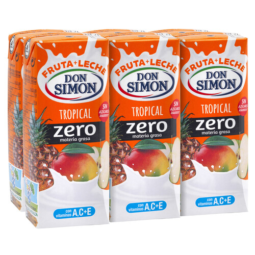 Bebida de leche y zumo de frutas tropicales y 0% materia grasa DON SIMON Funciona max 6 x 200 ml.