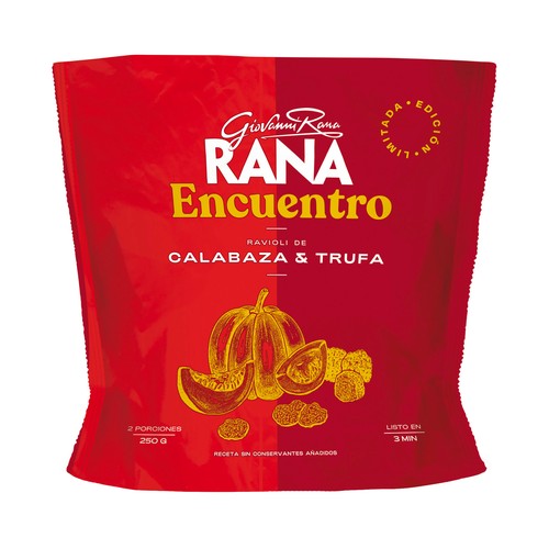 Raviolis de pasta fresca al huevo rellenos de calabaza y trufa RANA Encuentro 250 g.