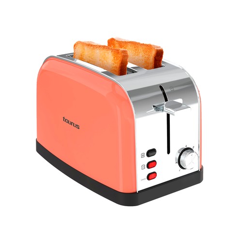 Tostador TAURUS VINTAGE CORAL 850W, 2 ranuras extra largas, 6 niveles de tostado, funciones de cancelar y descongelar.