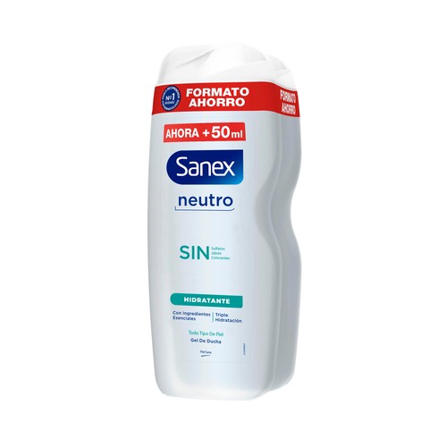 SANEX Sin neutro Gel para ducha o baño sin jabón, ni sulfatos, ni parabenos, para pieles normales 2 x 600 ml.