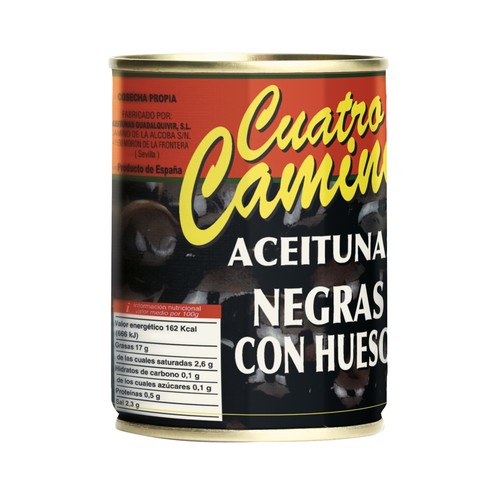 CUATRO CAMINOS Aceitunas negras enteras (con hueso) 150 g.