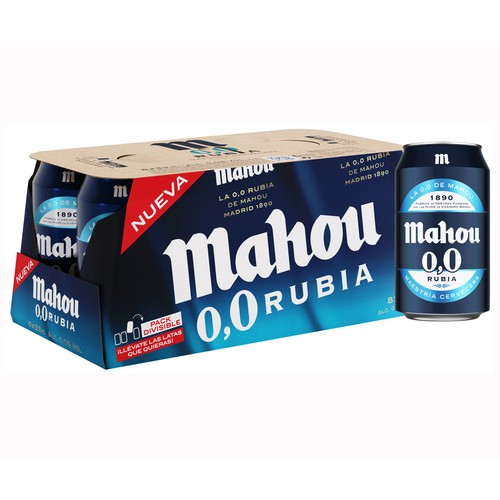 MAHOU Cerveza rubia 0,0 pack 8 latas 33 cl.