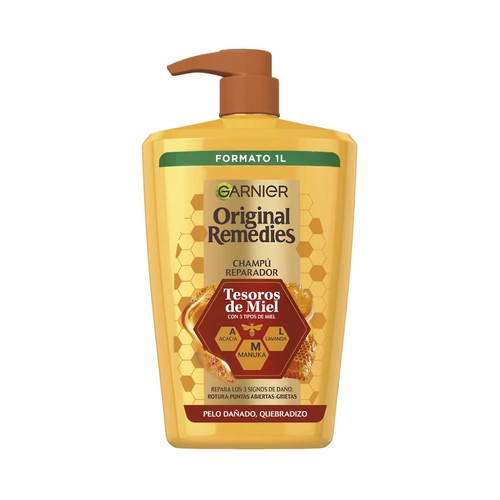 ORIGINAL REMEDIES Tesoros de miel de Garnier Champú reparador para cabellos dañados o quebradizos 1 l.