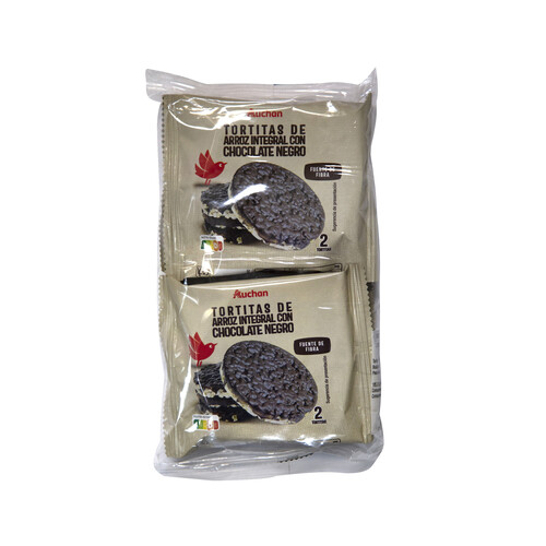 PRODUCTO ALCAMPO Tortitas de arroz integral con chocolate negro AUCHAN pack de 4 uds x 26 g.