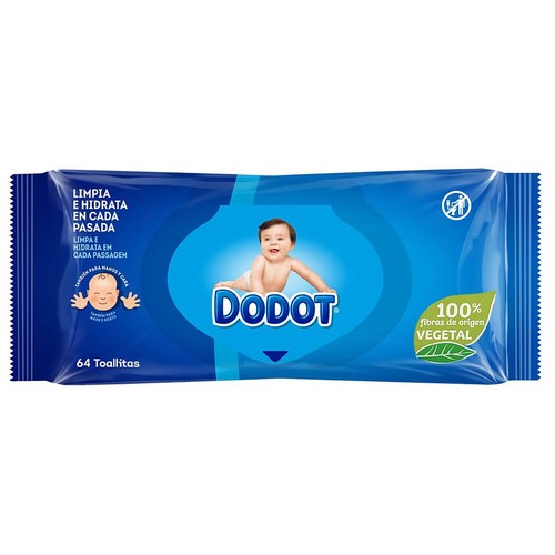 DODOT Toallitas humedas para bebé, aptas para manos y cara 64 uds.