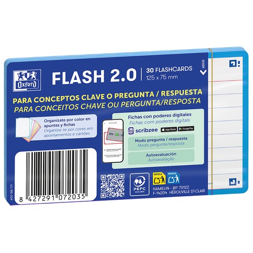Fichas Flashcards 30 unidades 75x125mm, 1 línea color Turquesa. OXFORD