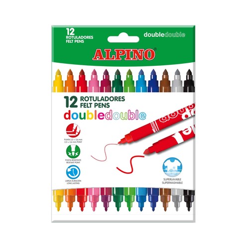 Rotuladores doble punta: pinta fino o pinta grueso tinta de larga duración superlavable, ALPINO.