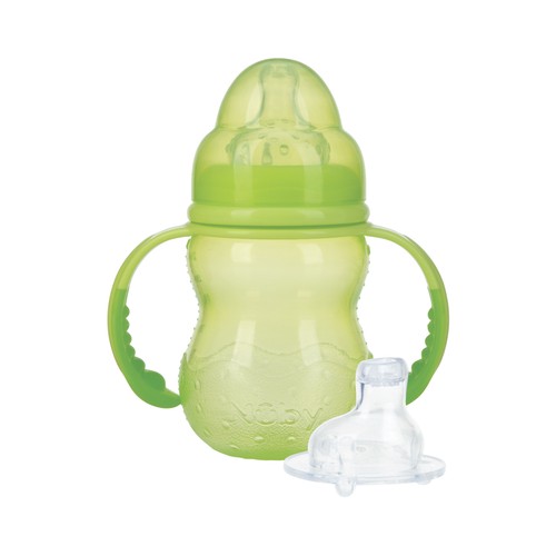 NEW VALMAR Biberón de entrenamiento con tetina y boquilla, 240ml., para bebés de 6 a 18 meses, color verde.