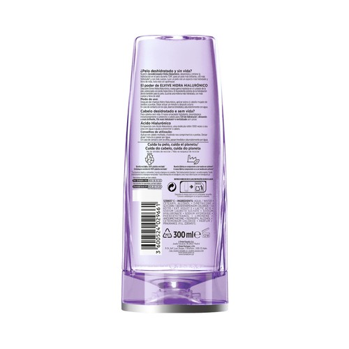 ELVIVE Acondicionador hidratante hasta 72 horas con ácido Hialurónico, para cabello deshidratado ELVIVE Hidra hialurónico 300 ml.