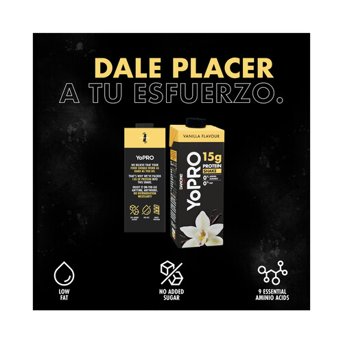 YOPRO Batido con sabor a vainilla, sin azúcares ni grasa y con alto contenido en proteinas YOPRO de Danone 250 ml.