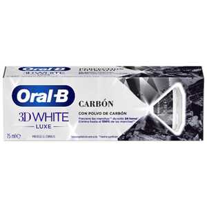 Imagen de ORAL-B Pasta de dientes blanqueante y protectora del esmalte, con polvo de carbón ORAL-B 3D White luxe 75 ml.