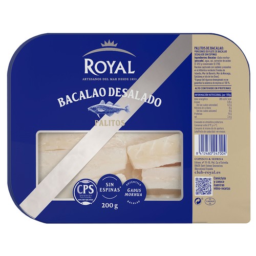ROYAL Bacalao desalado en palitos ROYAL 200 g.