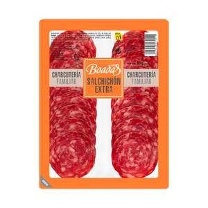 BOADAS Salchichón de categoria extra, sin gluten y cortado en lonchas 2 x 40 g.