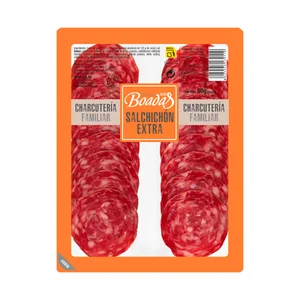 BOADAS Salchichón de categoria extra, sin gluten y cortado en lonchas 2 x 40 g.