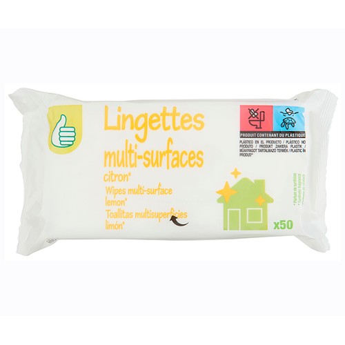 PRODUCTO ECONÓMICO ALCAMPO Toallitas limpia multisuperficies limón Esencial 50 uds.