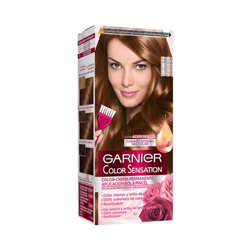 GARNIER Color sensation Coloración permanente e intensa reutilizable para bol y pincel, tono 6.35 Rubio caramelo.
