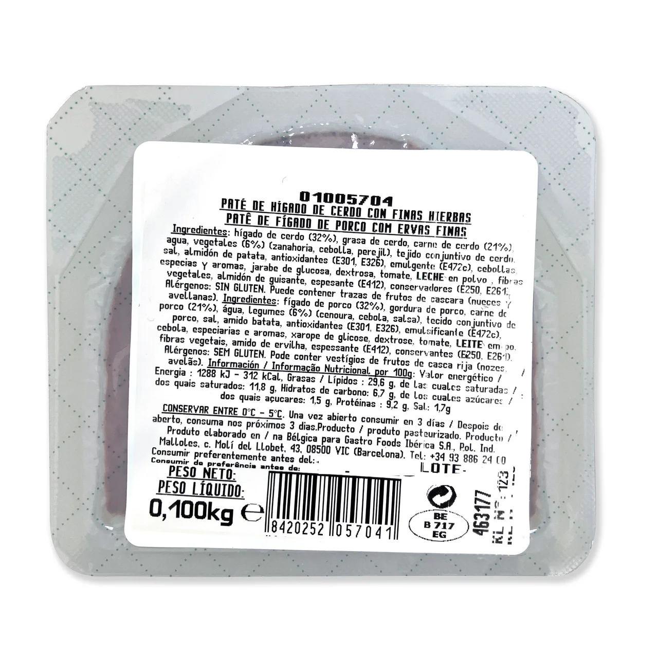 Paté tradiconal a las finas hierbas 100 g.