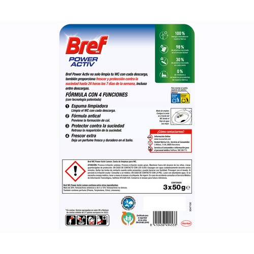 BREF Pastillas wc poder activo limón 3 x 50 gr.